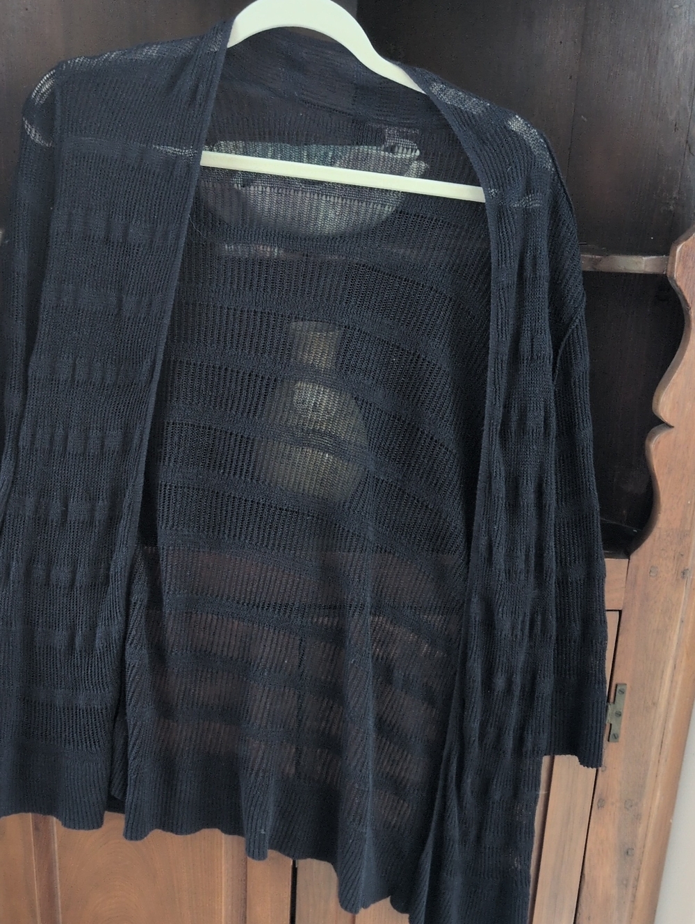 Eileen Fisher Linen Lightweight Sheer Navy Open-Front Cardigan - XL